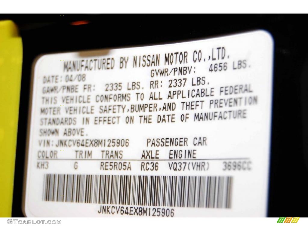 2008 Infiniti G 37 Coupe Info Tag Photo #40720094