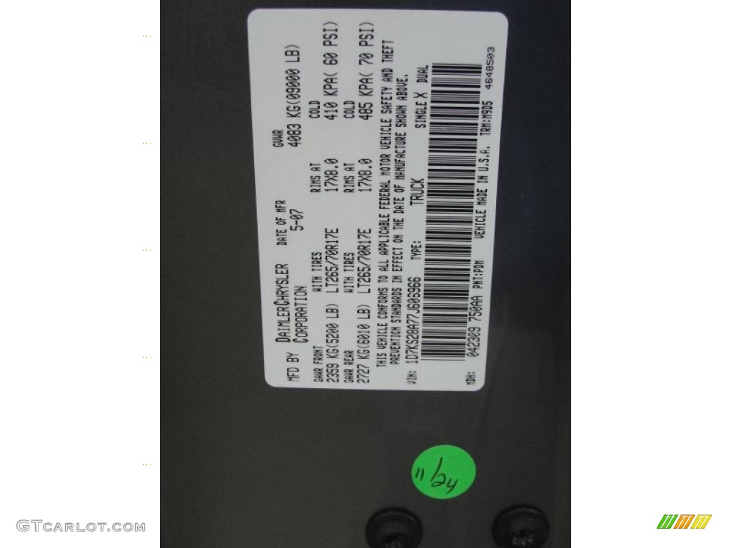 2007 Ram 2500 Color Code PDM for Mineral Gray Metallic Photo #40721912