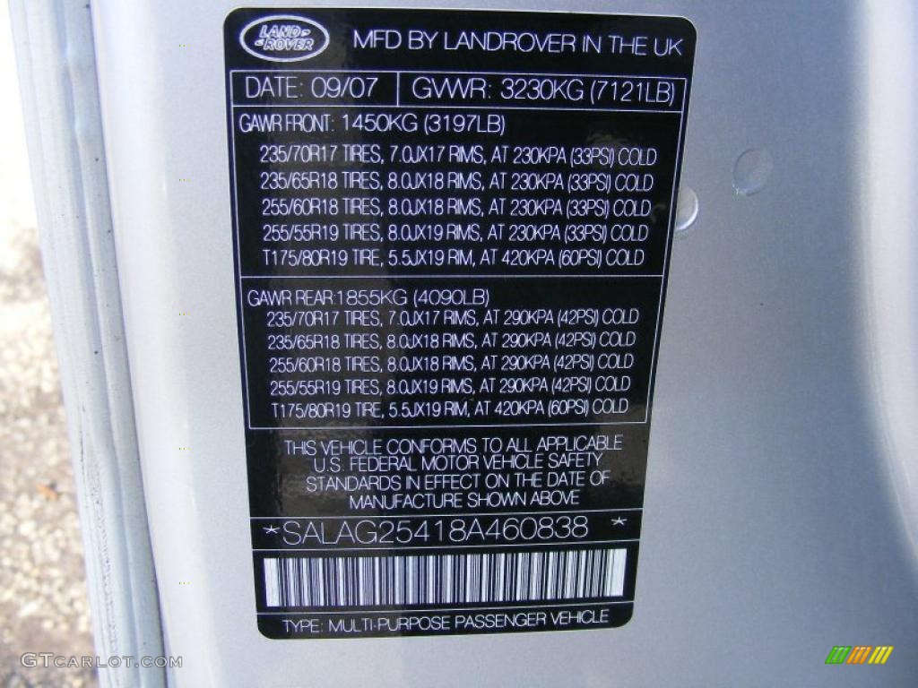 2008 Land Rover LR3 V8 HSE Info Tag Photo #40731967