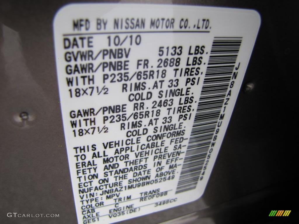 2011 Murano Color Code CAB for Tinted Bronze Photo #40733443