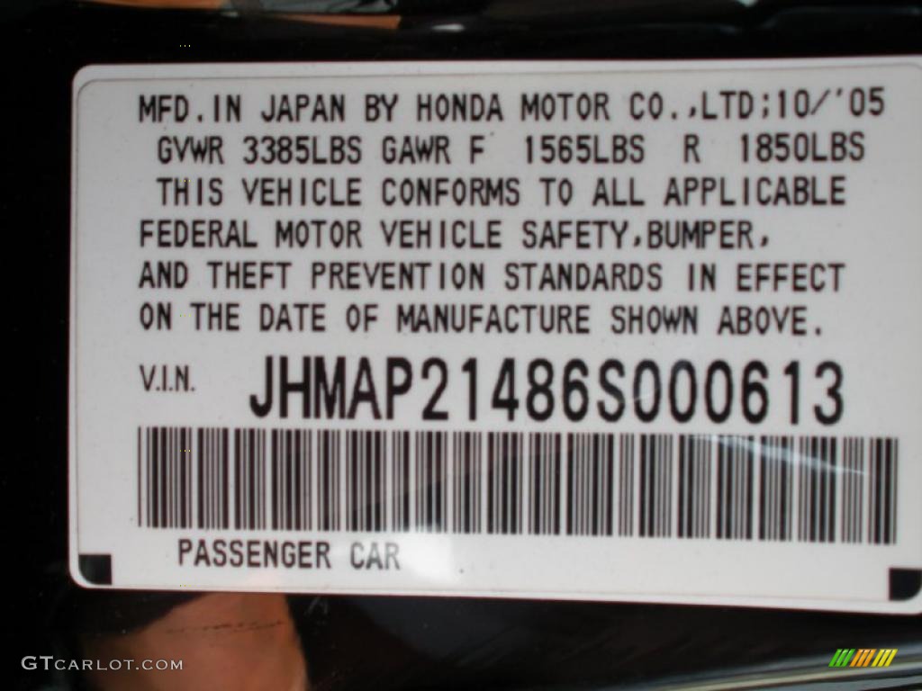 2006 Honda S2000 Roadster Info Tag Photo #40738587