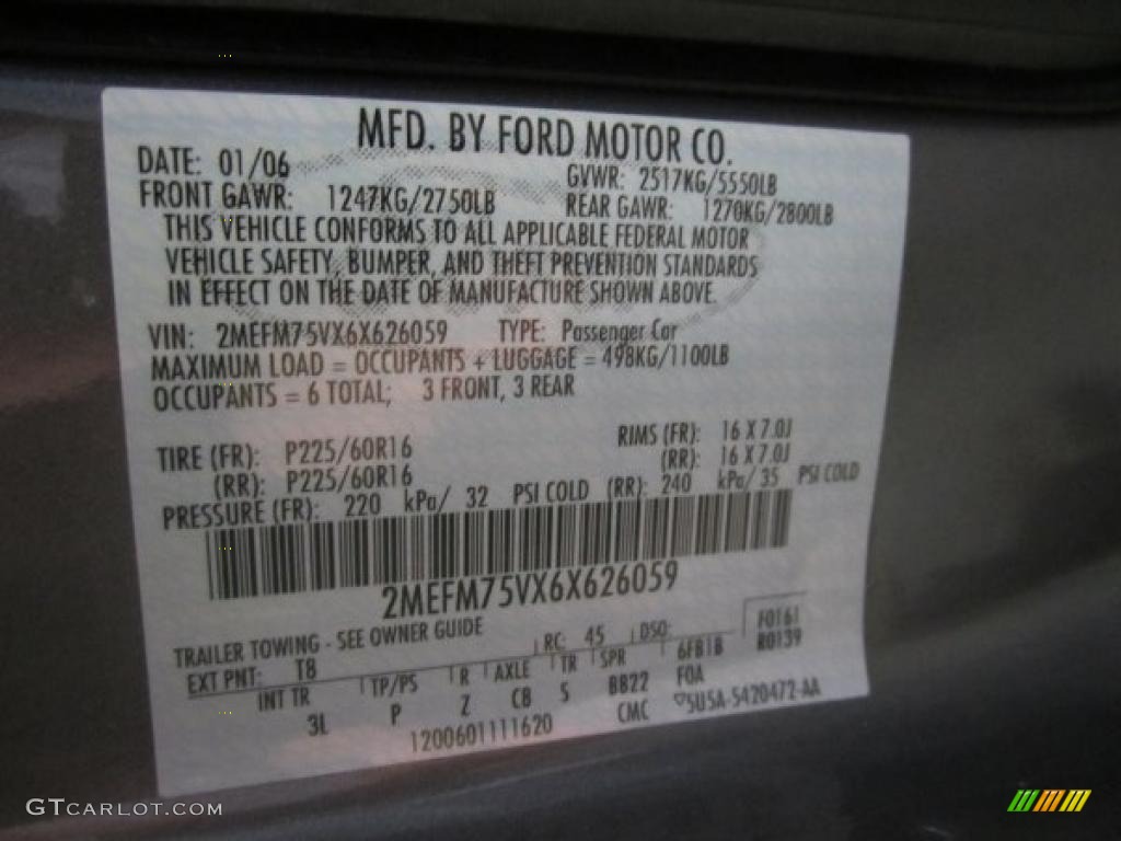2006 Grand Marquis Color Code T8 for Tungsten Metallic Photo #40740527
