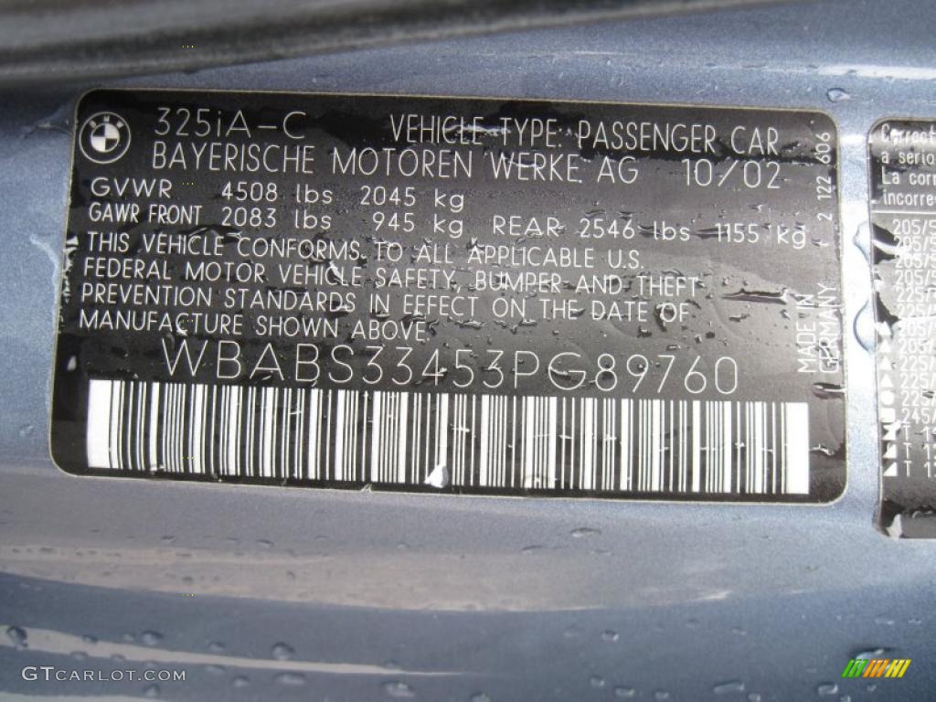 2003 BMW 3 Series 325i Convertible Info Tag Photos