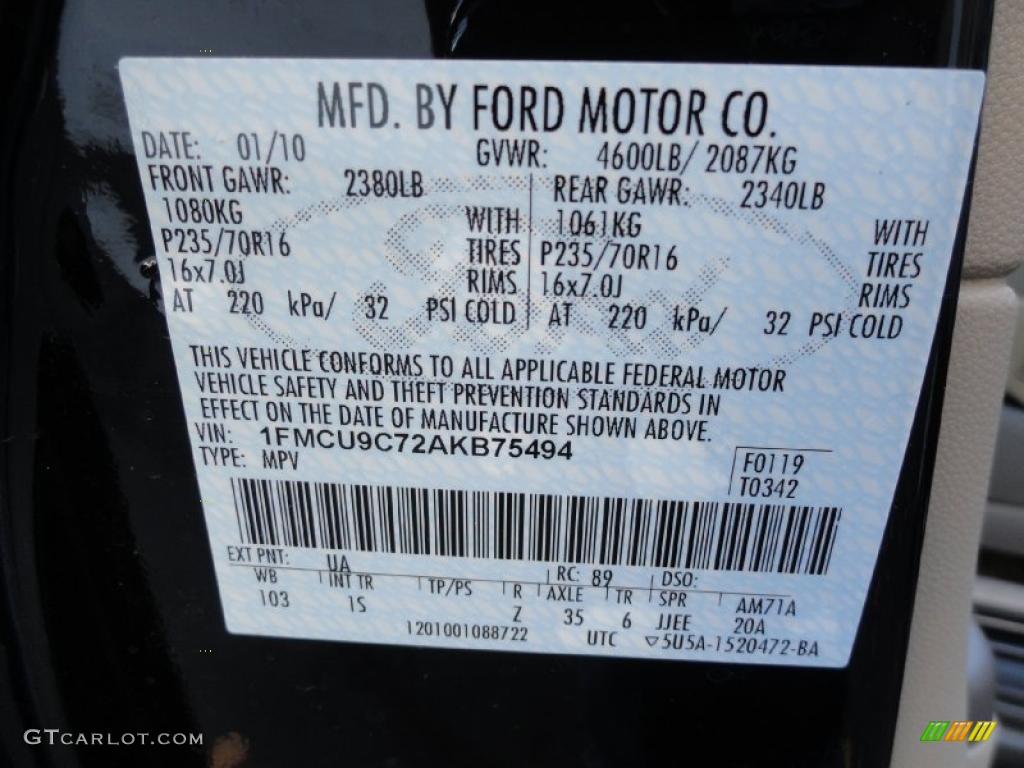 2010 Ford Escape XLS 4WD Color Code Photos