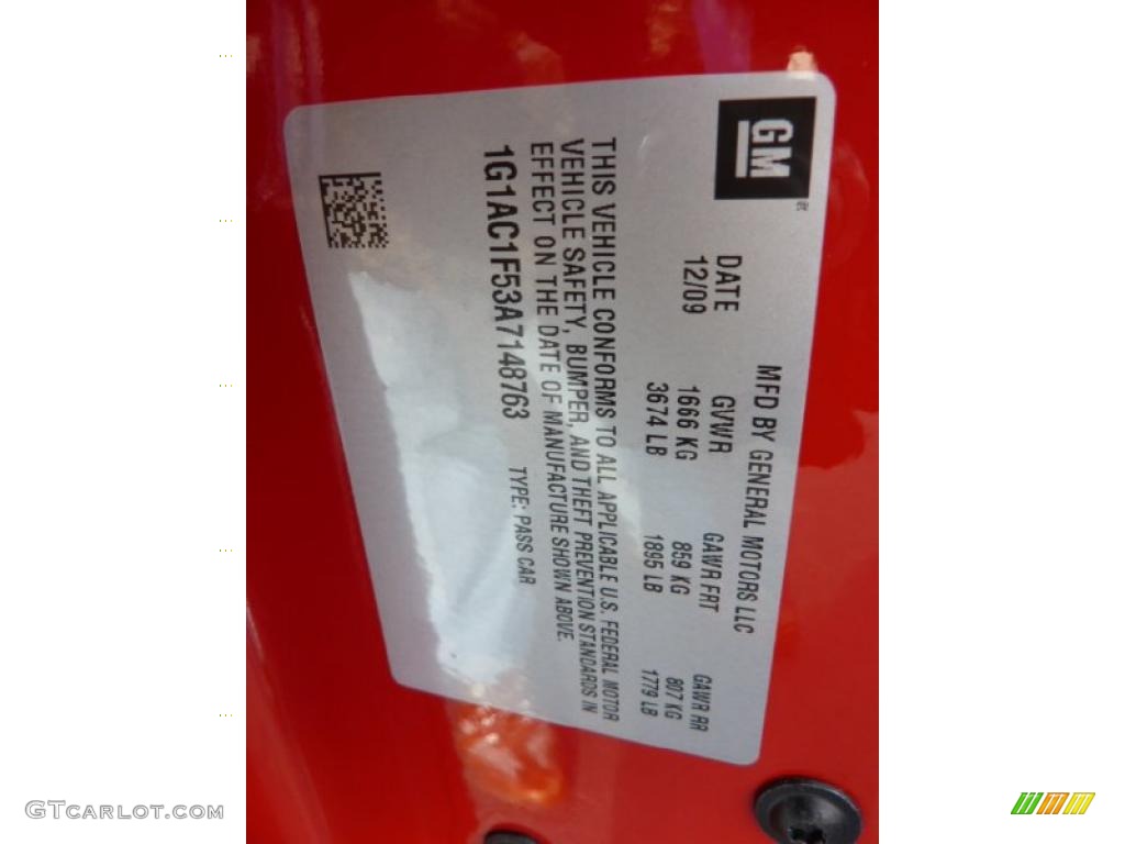 2010 Chevrolet Cobalt XFE Coupe Info Tag Photo #40766627