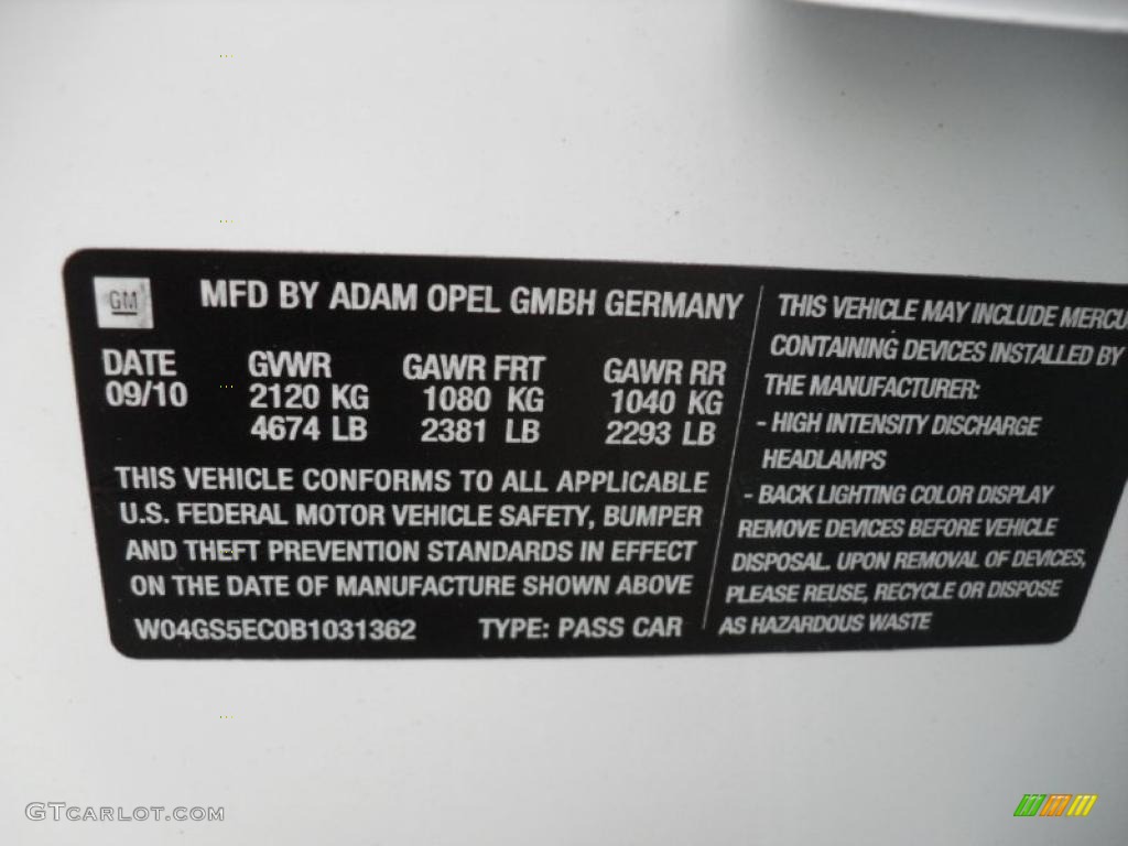2011 Buick Regal CXL Info Tag Photo #40768511