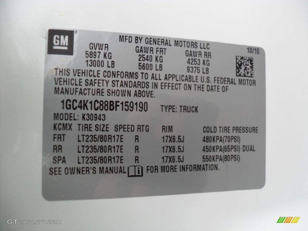2011 Chevrolet Silverado 3500HD LTZ Crew Cab 4x4 Dually Info Tag Photo #40770203