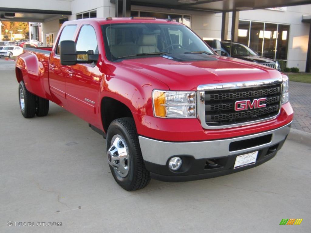 Fire Red 2011 GMC Sierra 3500HD SLT Crew Cab 4x4 Dually Exterior Photo #40777383