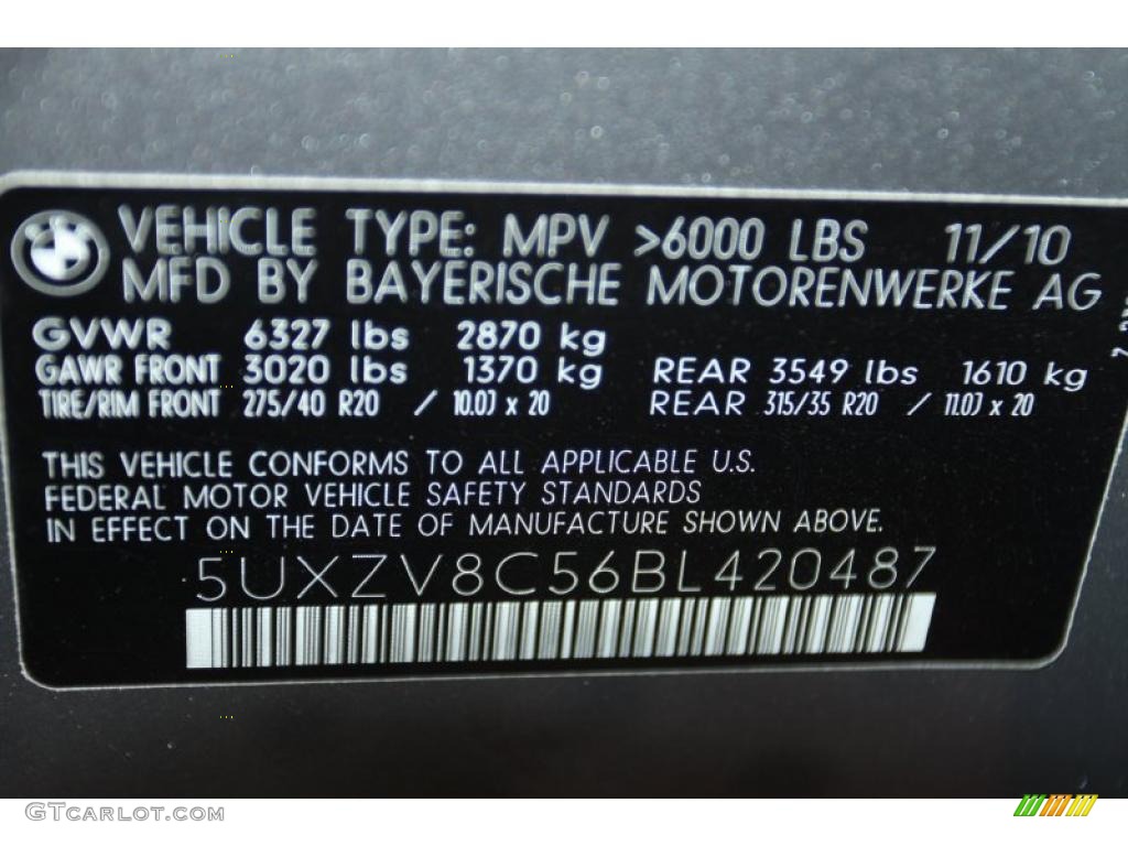 2011 BMW X5 xDrive 50i Info Tag Photo #40785347