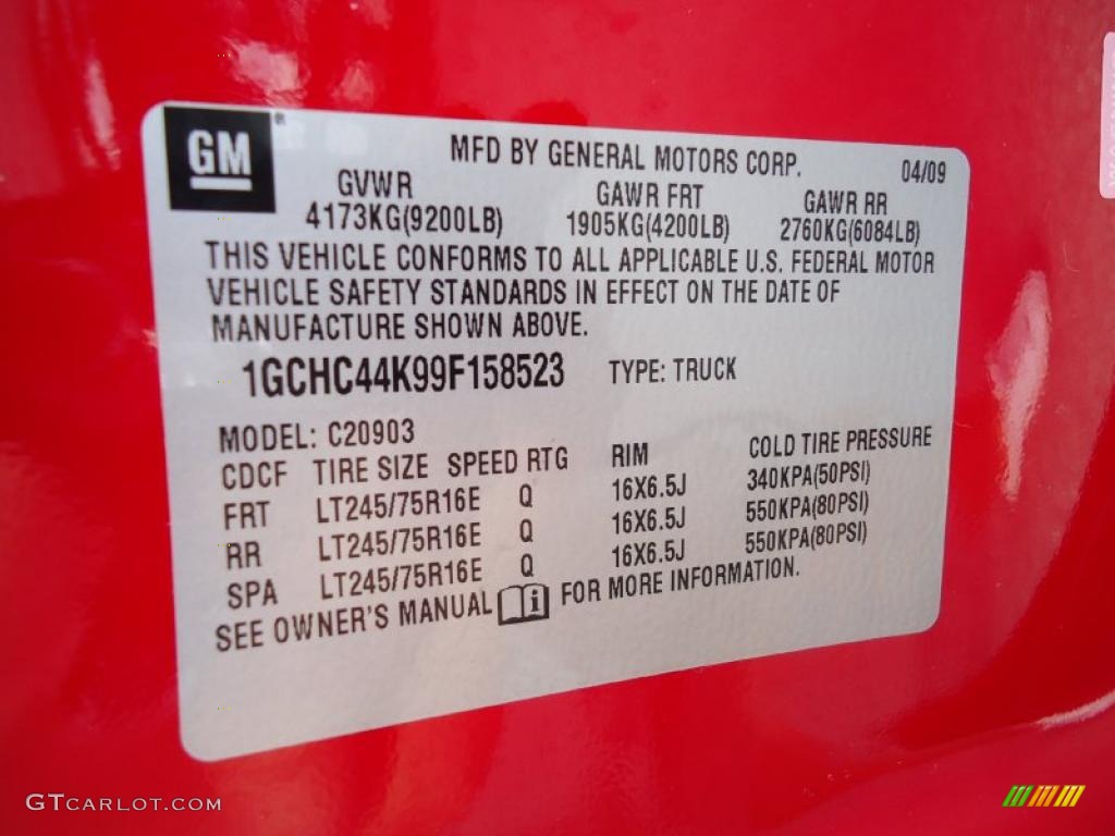 2009 Chevrolet Silverado 2500HD Work Truck Regular Cab Info Tag Photos