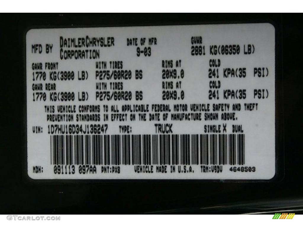 2004 Ram 1500 Color Code PX8 for Black Photo #40797095