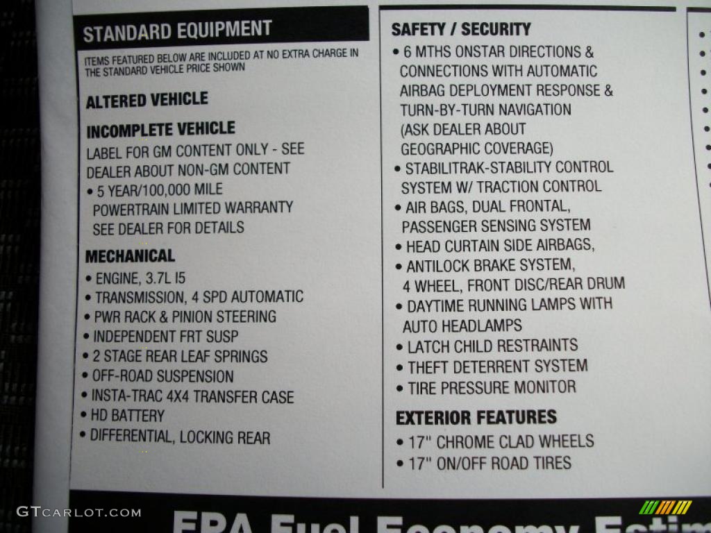 2011 Chevrolet Colorado LT Extended Cab 4x4 Window Sticker Photo #40800259