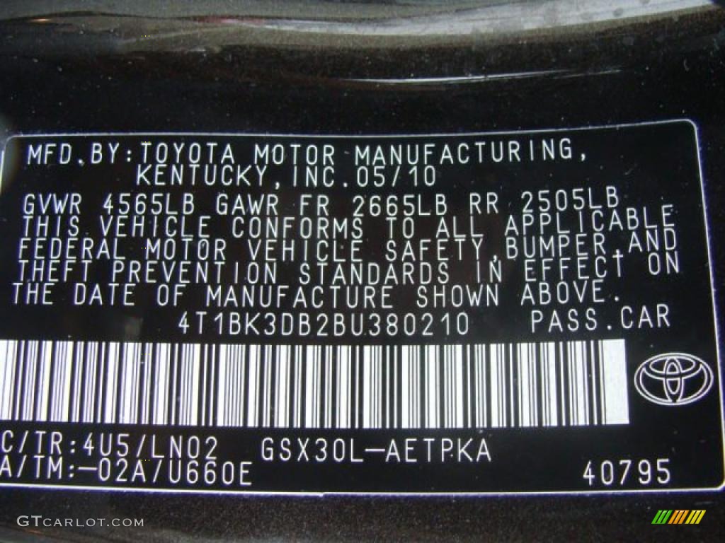 2011 Toyota Avalon Limited Info Tag Photo #40803407