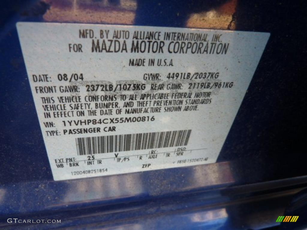 2005 MAZDA6 Color Code 25 for Lapis Blue Metallic Photo #40805079