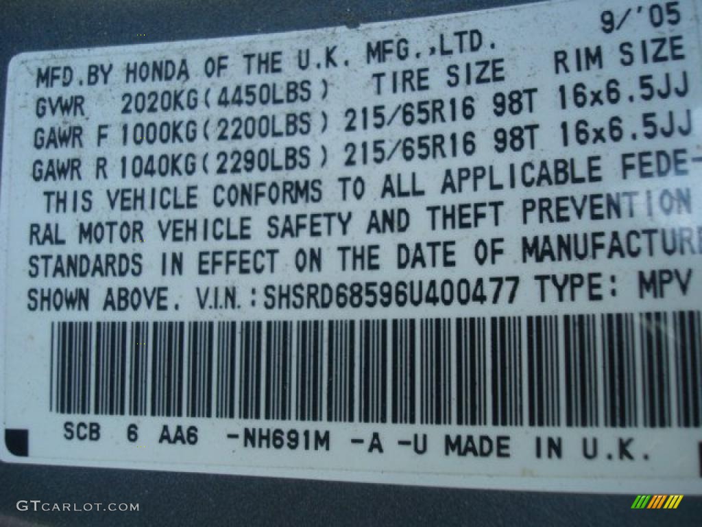 2006 CR-V Color Code NH691M for Silver Moss Metallic Photo #40810563