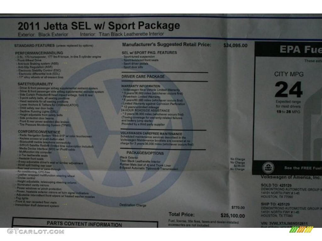 2011 Volkswagen Jetta SEL Sedan Window Sticker Photo #40819543