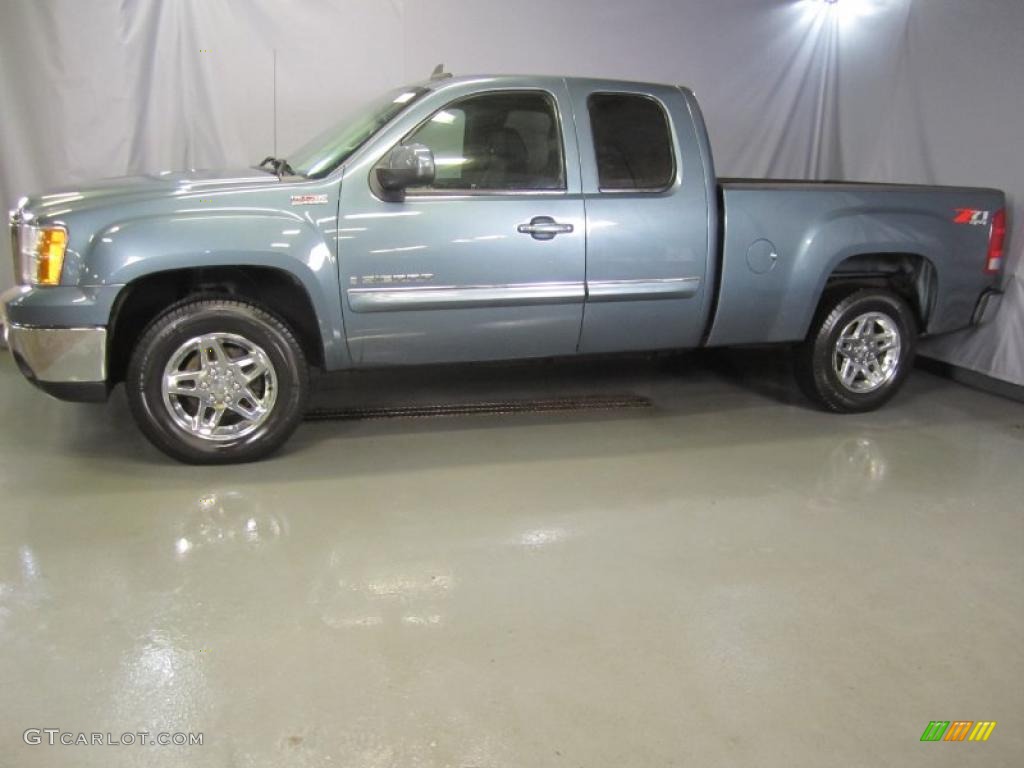 2009 Sierra 1500 SLT Extended Cab 4x4 - Stealth Gray Metallic / Ebony photo #3