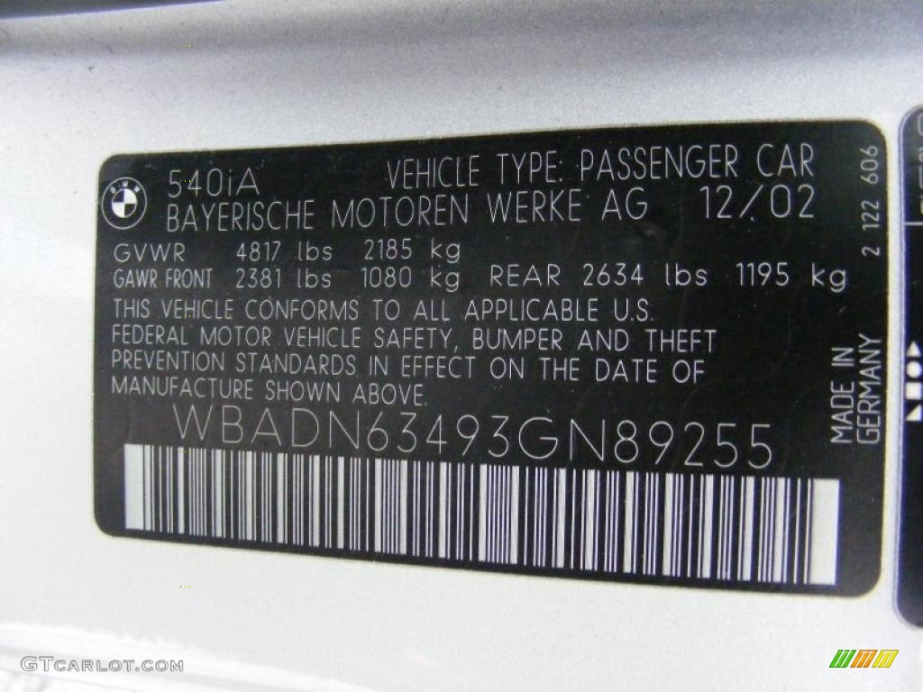 2003 BMW 5 Series 540i Sedan Info Tag Photo #40840745