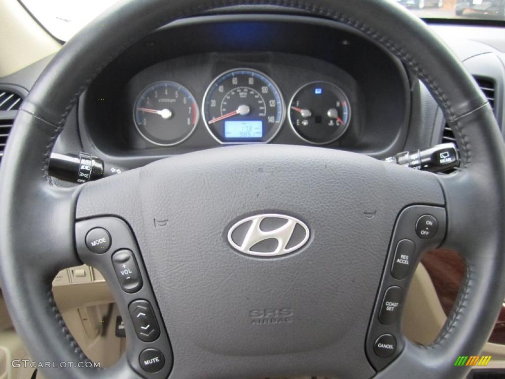 2009 Hyundai Santa Fe Limited 4WD Beige Steering Wheel Photo #40841649