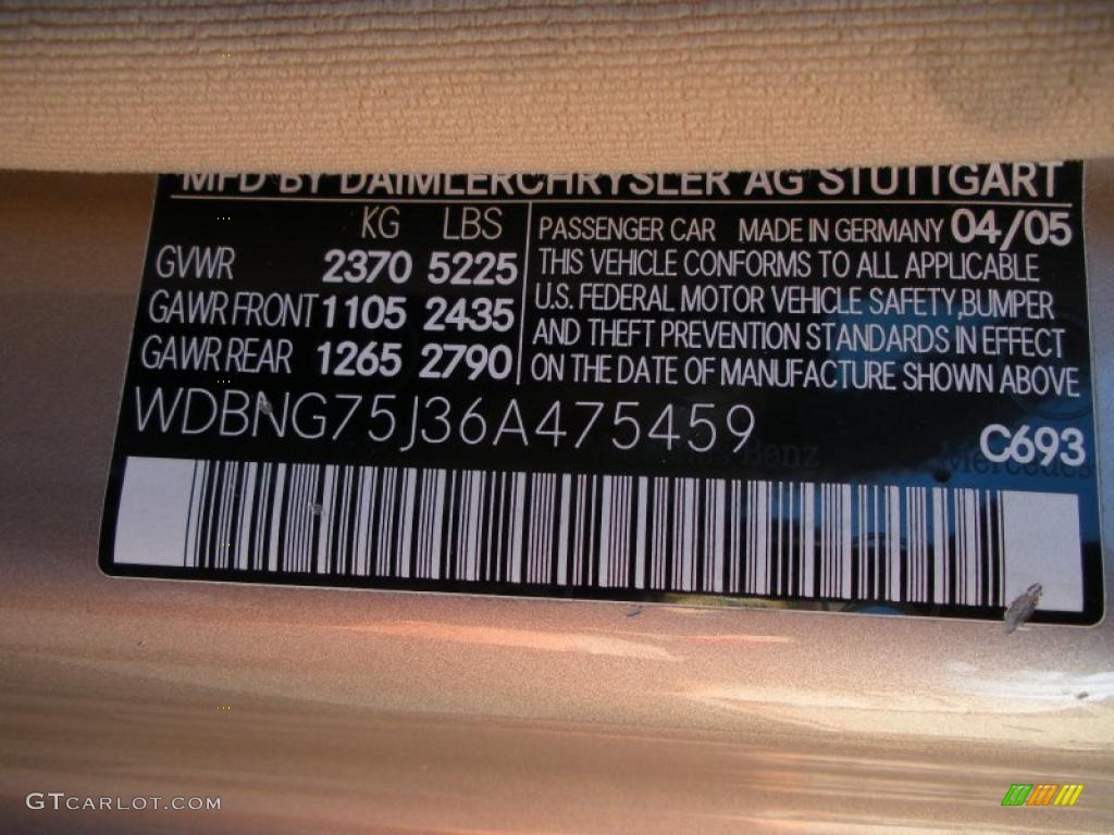 2006 Mercedes-Benz S 500 Sedan Color Code Photos