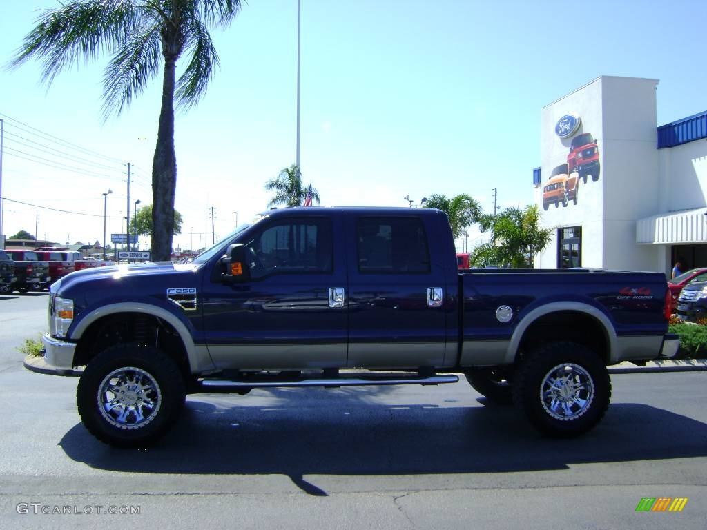 2008 F250 Super Duty Lariat Crew Cab 4x4 - Dark Blue Pearl Metallic / Camel photo #6