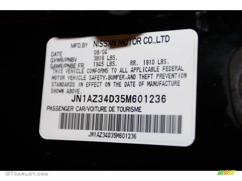 2005 Nissan 350Z Coupe Info Tag Photo #40859037