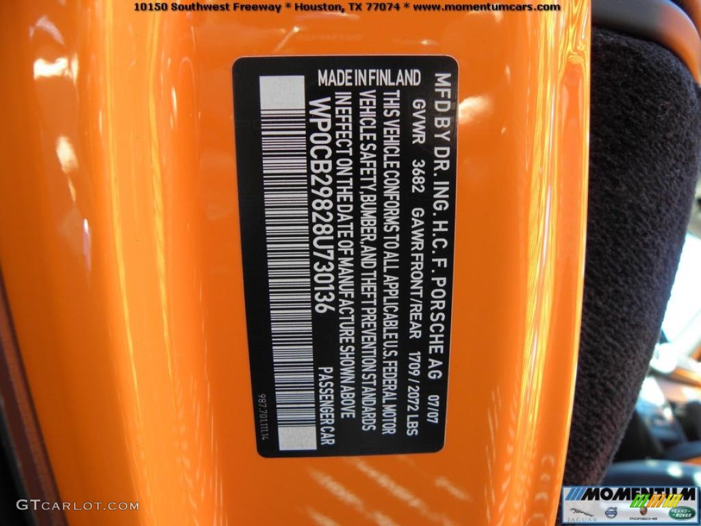 2008 Boxster S Limited Edition - Orange / Black w/ Alcantara Seat Inlay photo #29