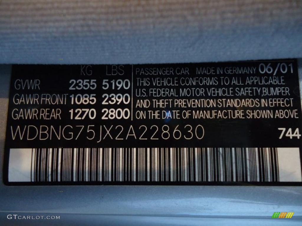 2002 S Color Code 744 for Brilliant Silver Metallic Photo #40871142