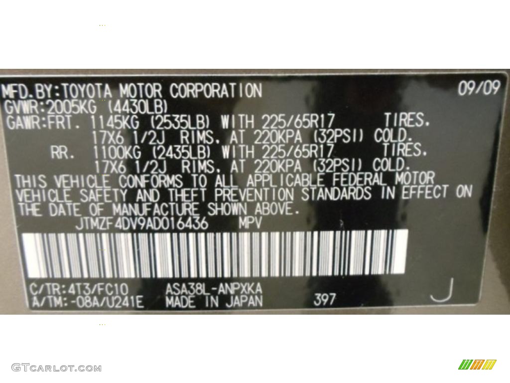 2010 RAV4 Color Code 4T3 for Pyrite Metallic Photo #40872326