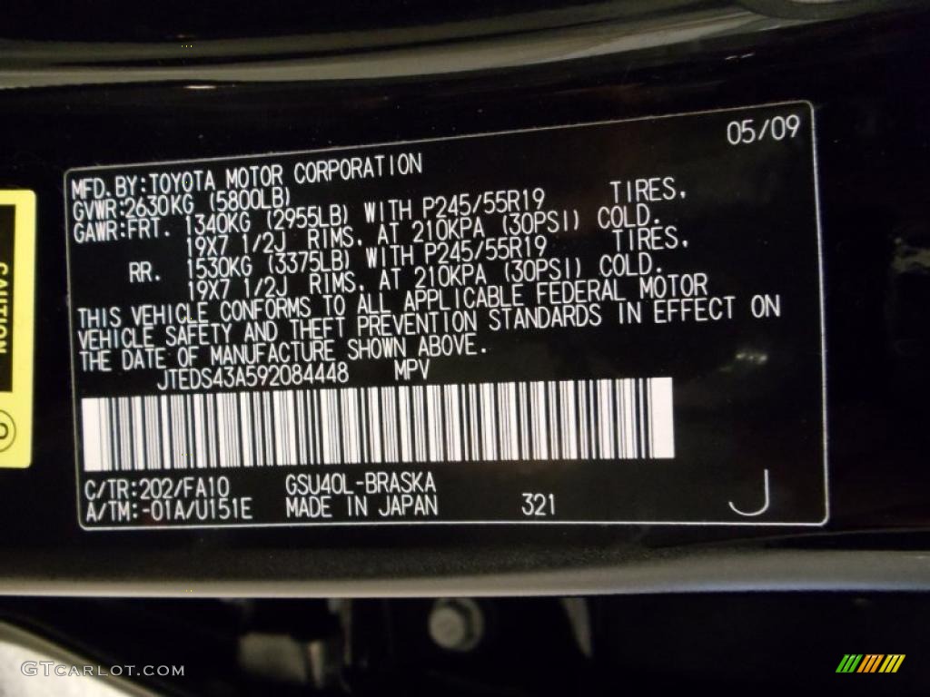 2009 Highlander Color Code 202 for Black Photo #40873206