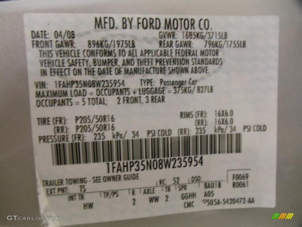 2008 Focus Color Code TS for Silver Frost Metallic Photo #40874150
