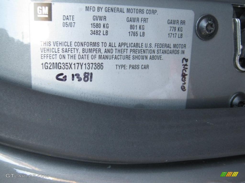 2007 Pontiac Solstice GXP Roadster Info Tag Photo #40891749