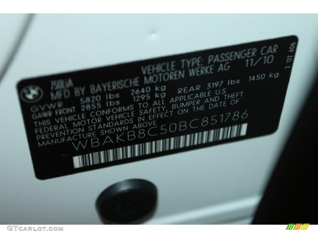 2011 BMW 7 Series 750Li Sedan Info Tag Photo #40904153