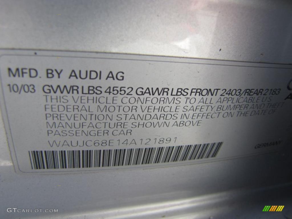 2004 A4 1.8T Sedan - Light Silver Metallic / Ebony photo #22