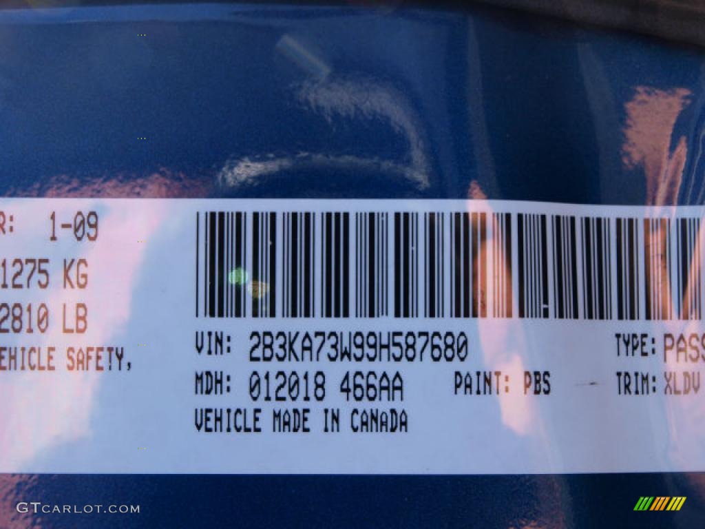 2009 Charger Color Code PBS for Deep Water Blue Pearl Photo #40917349