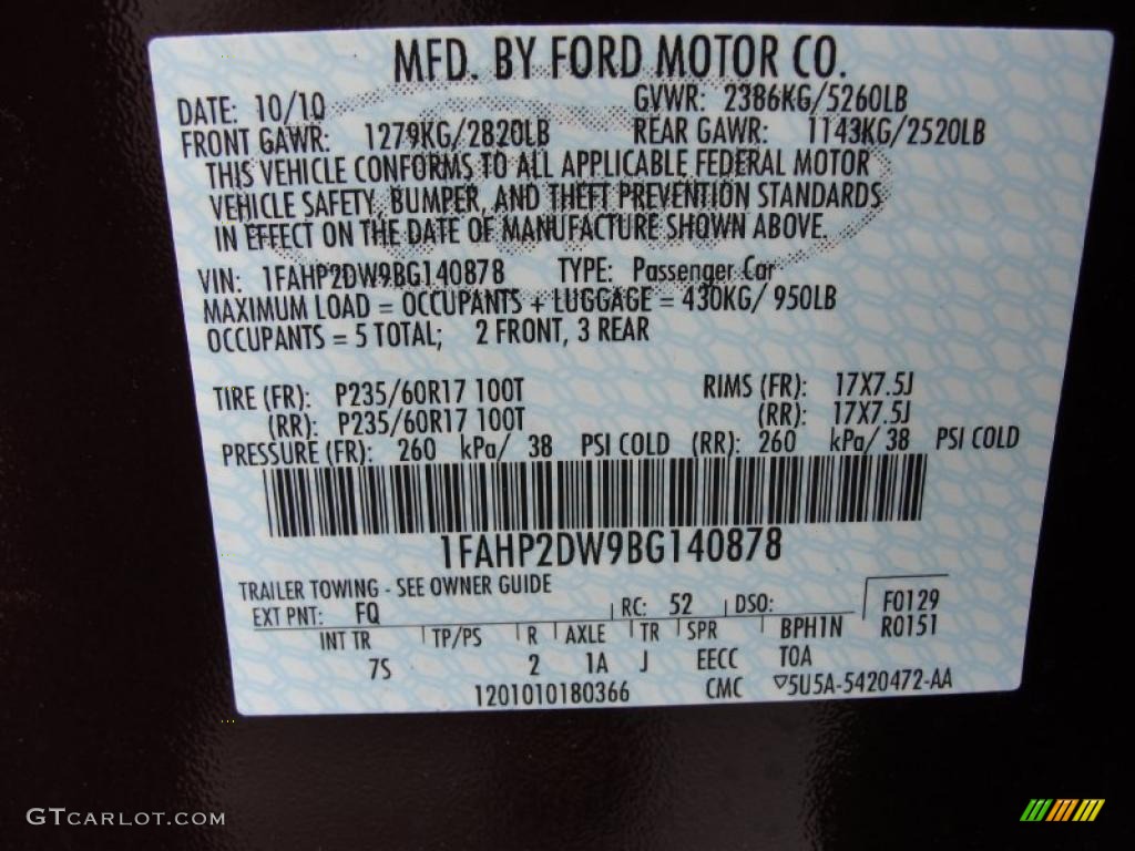 2011 Taurus Color Code FQ for Bordeaux Reserve Red Photo #40926754