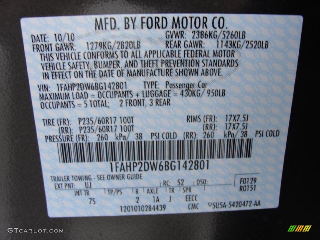 2011 Taurus Color Code UJ for Sterling Grey Photo #40927309