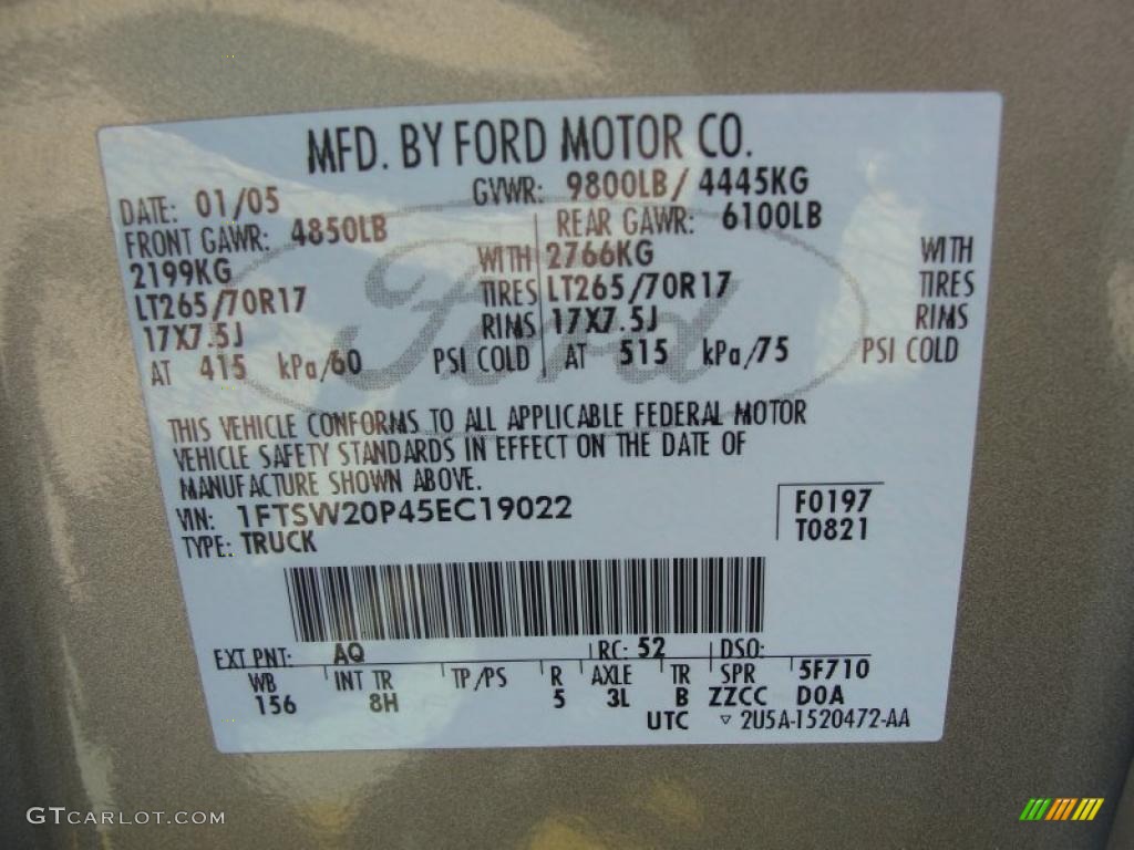 2005 Ford F250 Super Duty Lariat Crew Cab Color Code Photos
