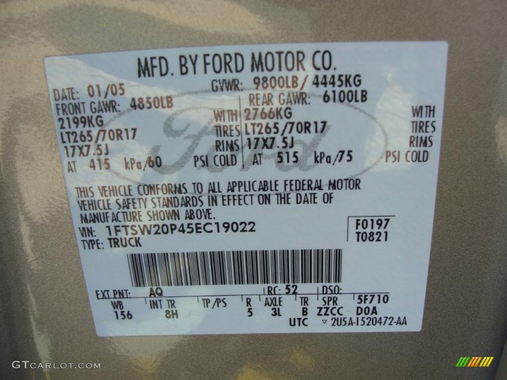 2005 F250 Super Duty Color Code AQ for Arizona Beige Metallic Photo #40928614