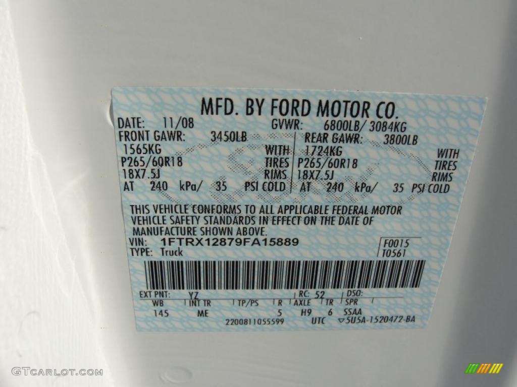 2009 F150 Color Code YZ for Oxford White Photo #40932174