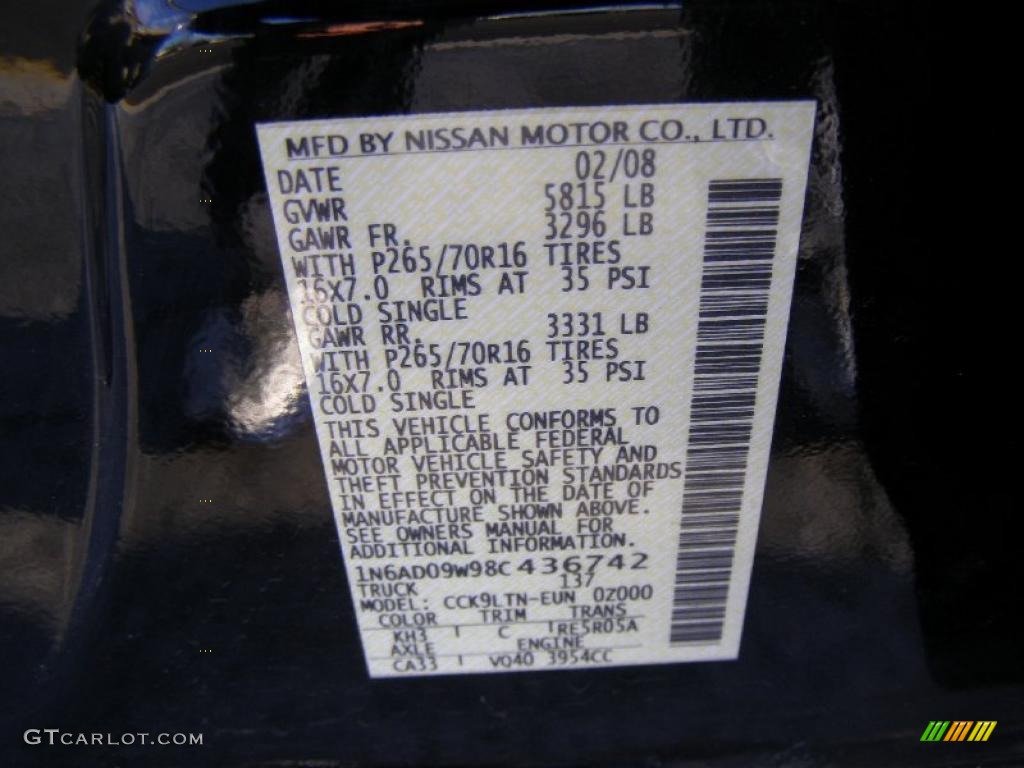 2008 Frontier Color Code KH3 for Super Black Photo #40934310