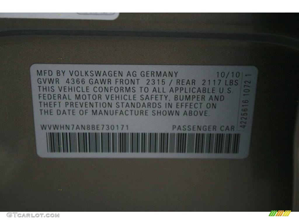 2011 Volkswagen CC Lux Limited Info Tag Photos