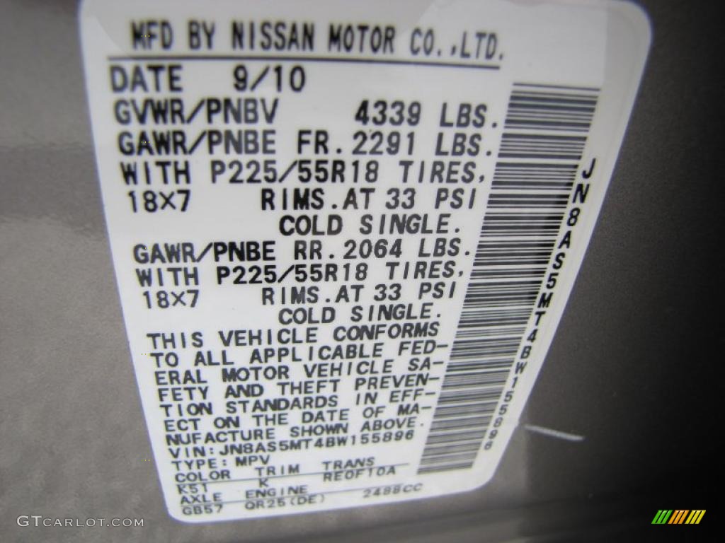 2011 Rogue SL - Platinum Graphite / Gray photo #17