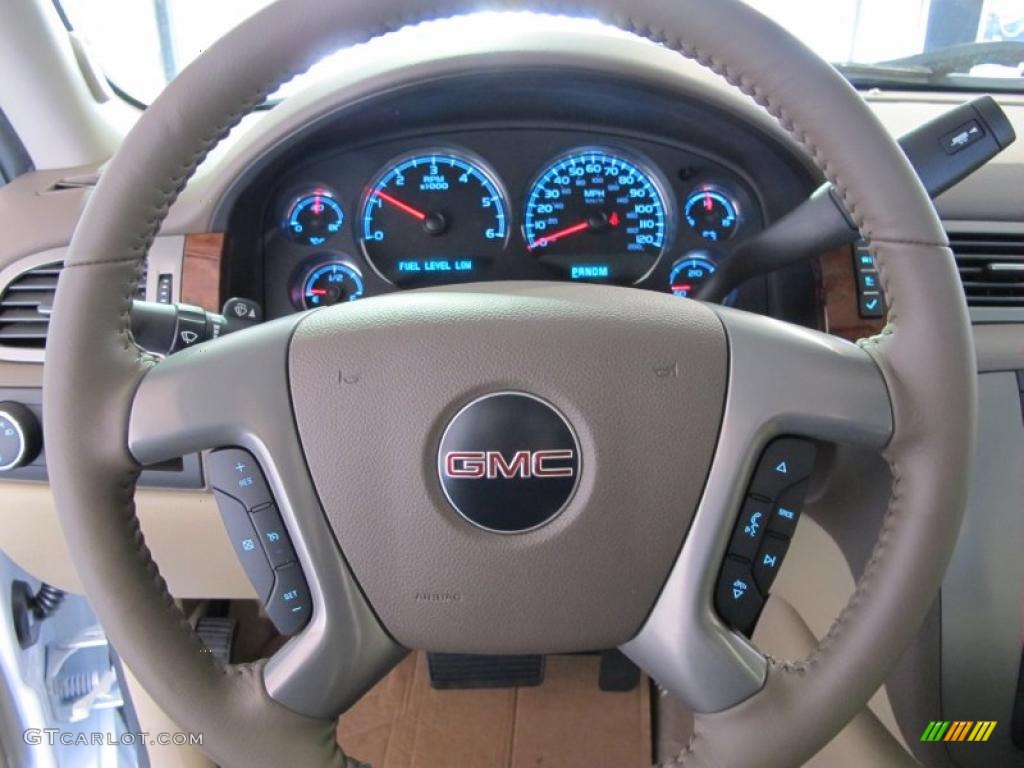 2011 GMC Sierra 1500 SLT Crew Cab Very Dark Cashmere/Light Cashmere Steering Wheel Photo #40969768