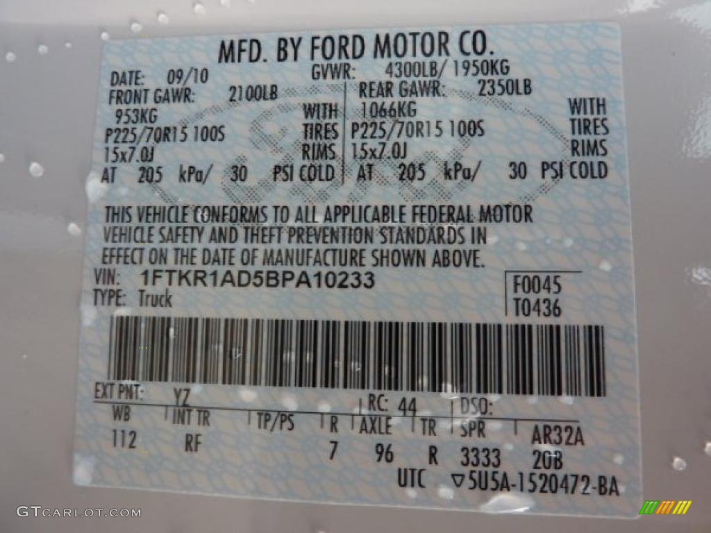2011 Ranger Color Code YZ for Oxford White Photo #40973012