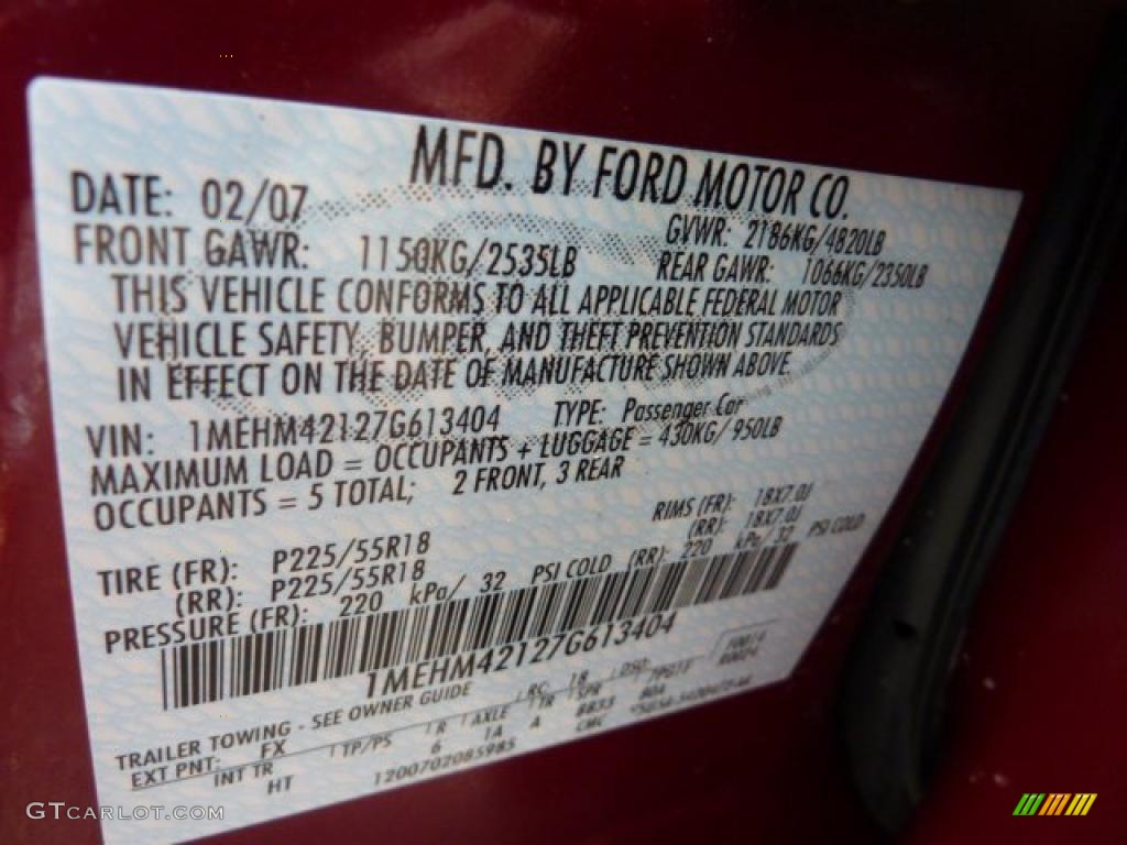 2007 Montego Color Code FX for Merlot Metallic Photo #40985841