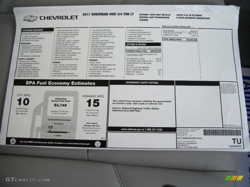 2011 Chevrolet Suburban 2500 LT 4x4 Window Sticker Photo #40997386
