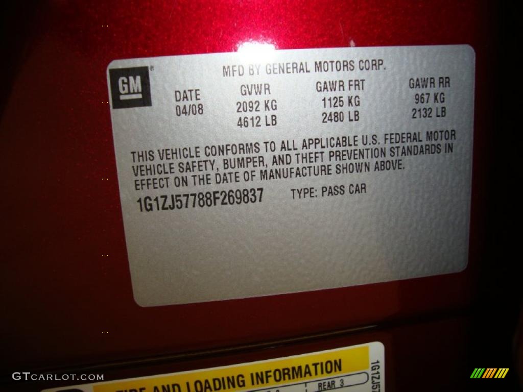 2008 Chevrolet Malibu LT Sedan Info Tag Photo #41002786