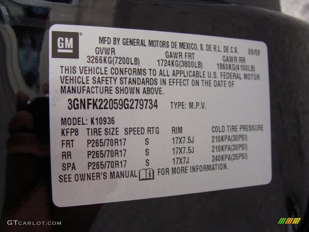 2009 Chevrolet Avalanche LT 4x4 Info Tag Photo #41013430