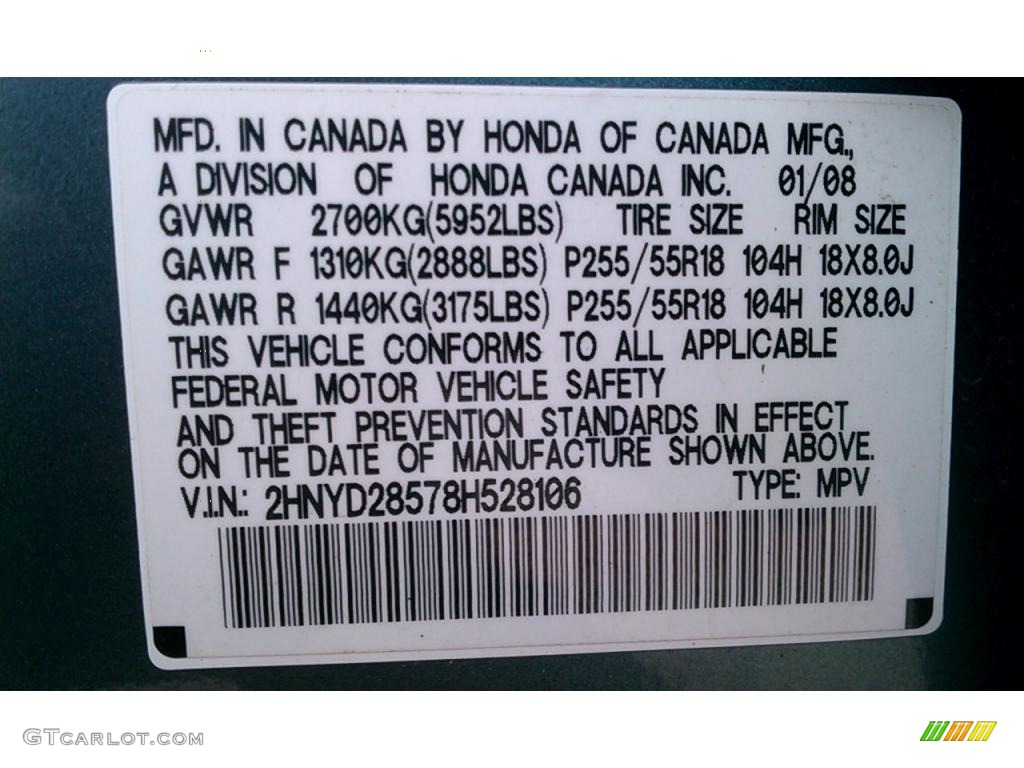 2008 Acura MDX Technology Info Tag Photo #41043081